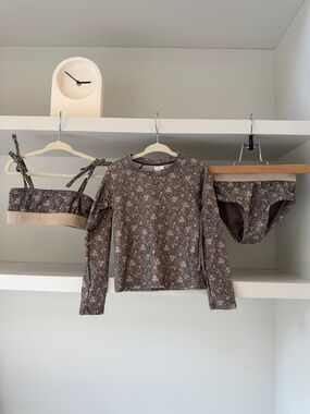 Jamie Kay Brown Floral Kids Swim Set - 3 Pieces